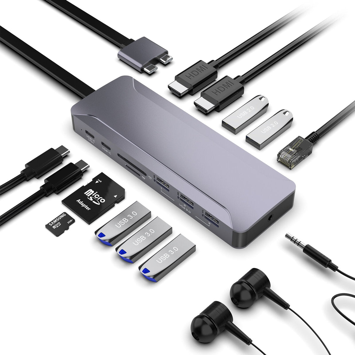 13-In-2 USB Type-C Hub Docking Station Adapter