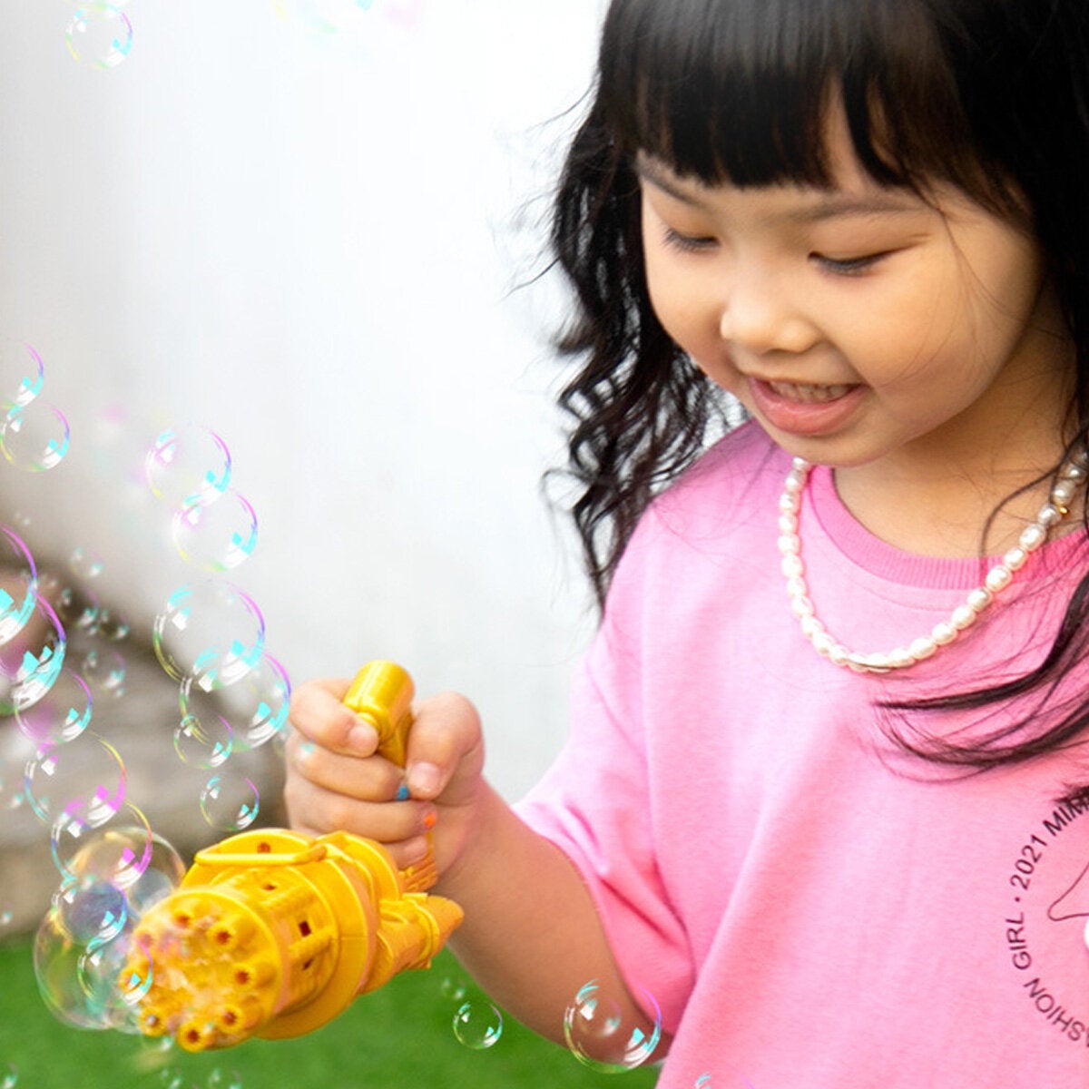 2 IN 1 Multi-color Electric Bubble Machine Maker & Mini Fan One Key 8-hole Output Toy for Kids Play Gift