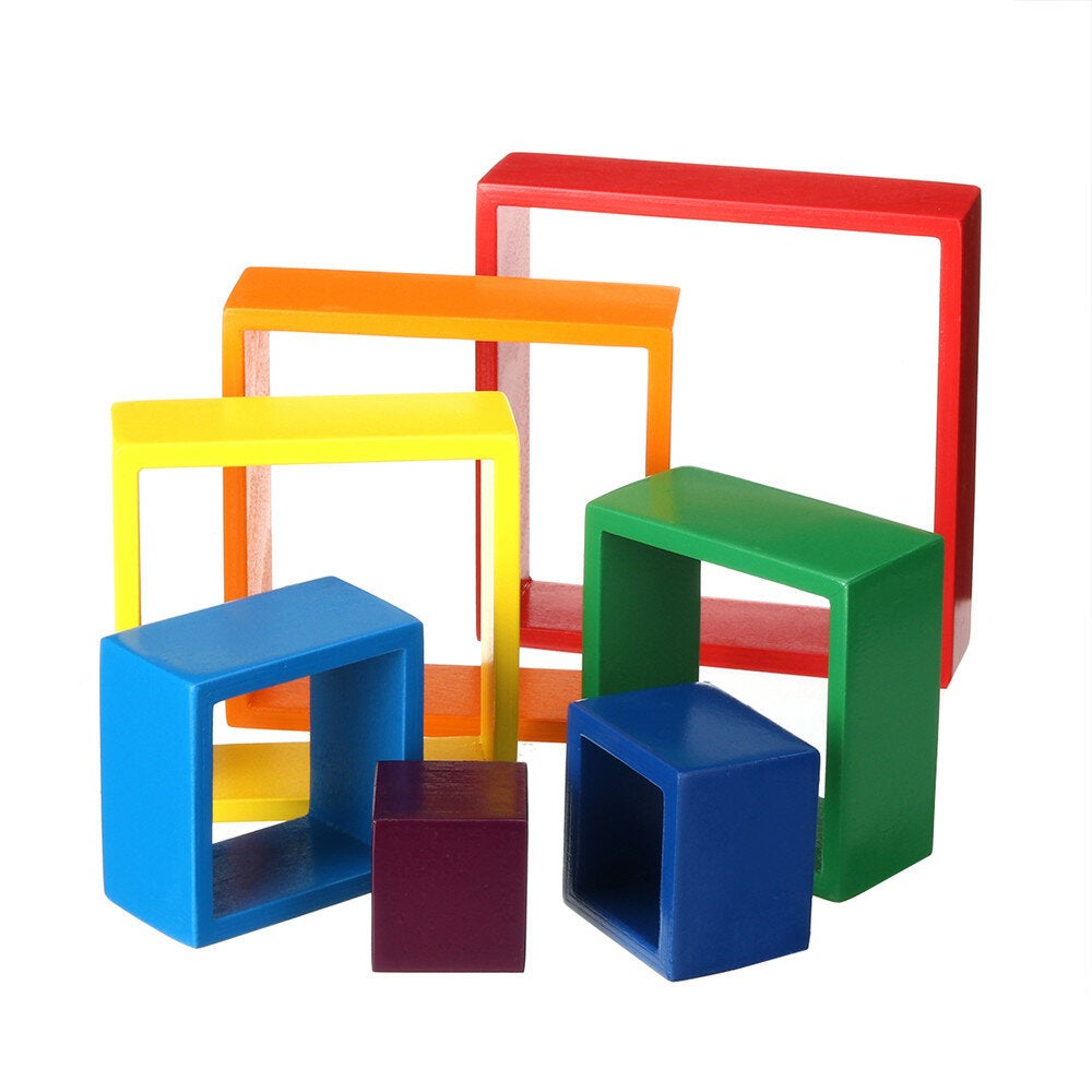 Square 7-piece 6.1 x 1.73inch Wooden Rainbow Stacking Toy nested stack games Building blocks