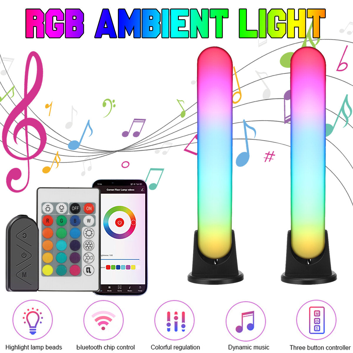 Bluetooth RGB LED Ambient Light Microphone Music APP Control Fill Light