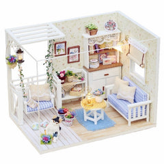 Miniature DIY Kit With LED Light Cover Wood Toy Doll House Room Kitten Diary