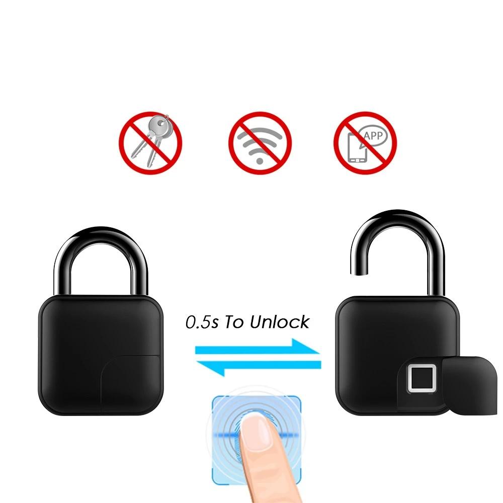 Smart Fingerprint Padlock IP65 Waterproof Anti-Theft Security Door, Luggage, Bicycle Lock