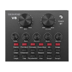 External Audio Mixer V8 Sound Card USB Interface with 6 Sound Modes Multiple Sound Effects