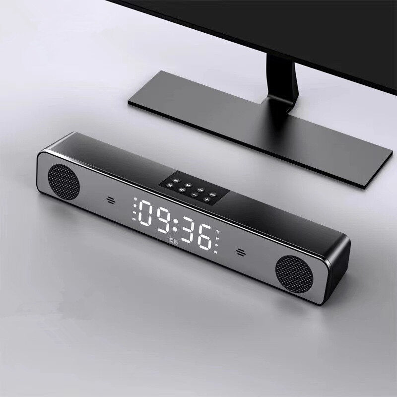 Wireless bluetooth Speaker LED Display Mirror Clock Sound Bar Bass Stereo Surround Speaker Subwoofer 1800mAh for Phone PC Laptop
