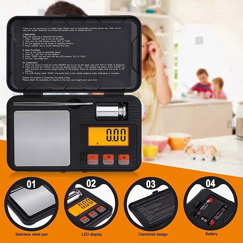 Mini Portable Electronic Scale With Tweezers LCD Light&50g Calibration Weight