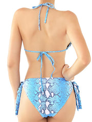 Sexy Halter Printed Lace Up Backless Bikini Suits