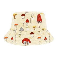 Men & Women Cotton Overlay Mushroom Print Pattern Sunshade Fashion Element Bucket Hat