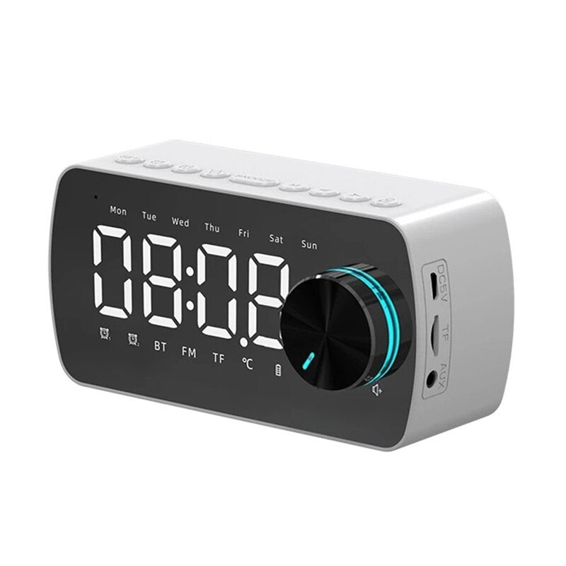 Wireless bluetooth Speaker Double Alarm Clock FM Radio Mirror LED Display HiFi Music Column Subwoofer Hands-free Call Speaker