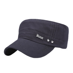 Men Washed Rivet Design Letter Pattern Military Cap Adjustable Casual Suncreen Flat Top Cap Twill Cap