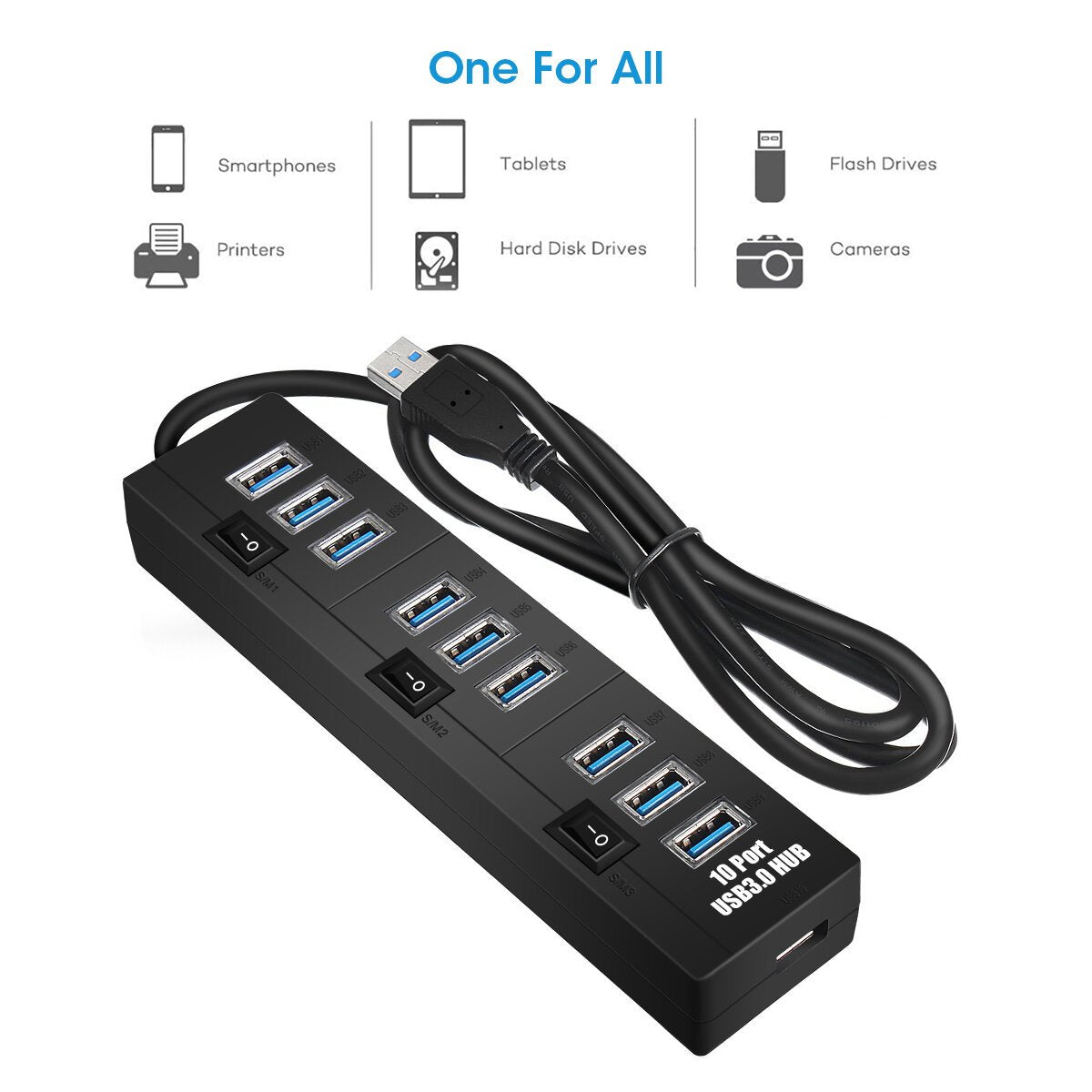 10 Port 3.0 USB Hub Adapter Charger with Switch For Computer PC Laptop iPhone XS 11Pro Mi10 9Pro Note 9S