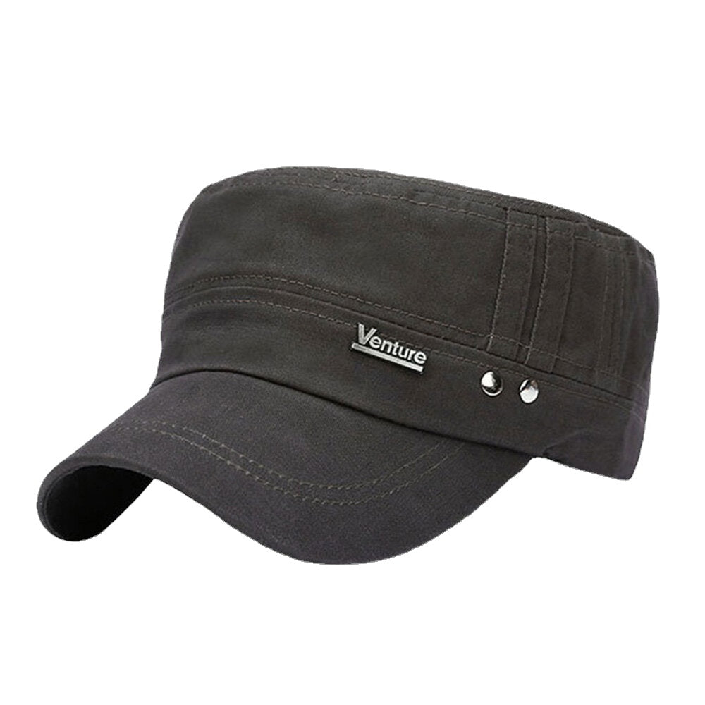 Men Washed Rivet Design Letter Pattern Military Cap Adjustable Casual Suncreen Flat Top Cap Twill Cap