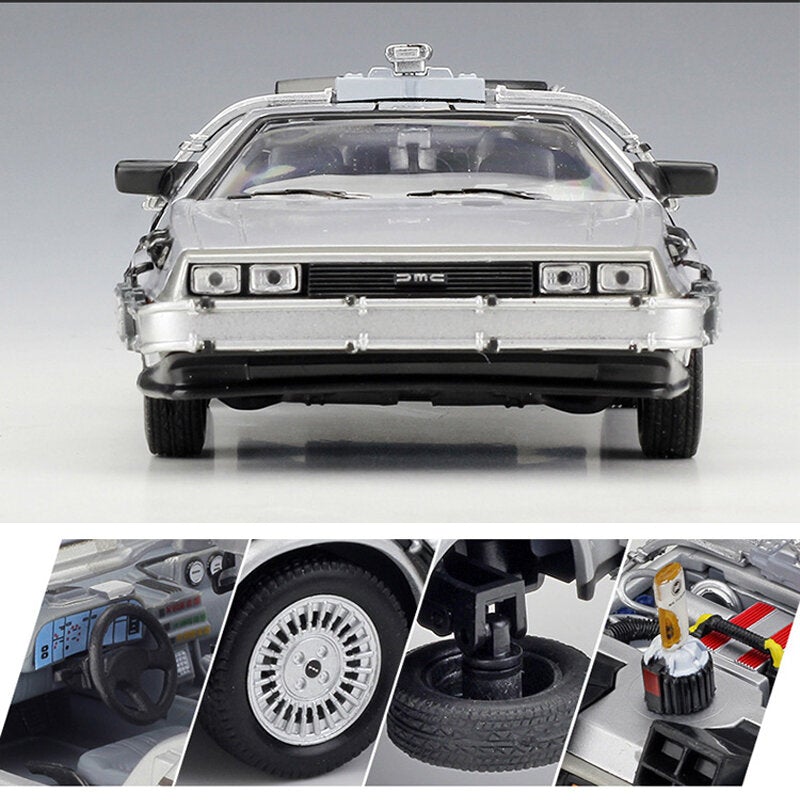 Diecast Alloy Model Car Door Openable Delorean Back to the Future Time Machines Metal Toy Car for Kid Gift Collection