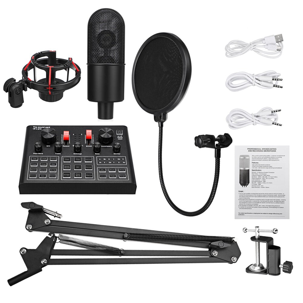 Microphone Kit with V9XPRO Upgrade High Configuration Version Sound Card for Mobile Phone Computer Karaoke Live Broadcasting Accessories