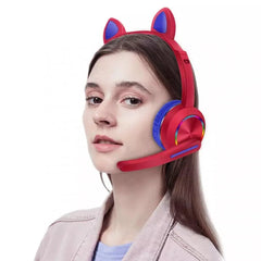 Wireless bluetooth Headphones Stereo Bass 40MM Dynamic Earphone Luminous Cartoon Cute Cat Ear Headset with Mic