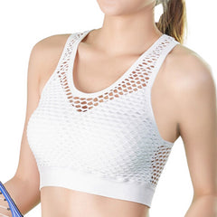 Mesh Bra Hollow Out Sport Top Seamless Fitness Yoga Women Gym Padded Running Vest Shockproof Push Up Crop