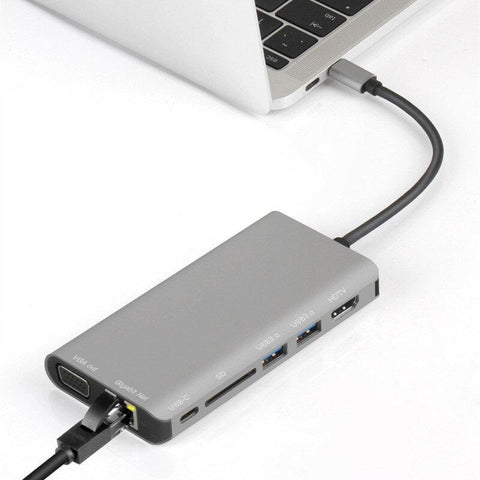 8 in 1 Type-C USB Hub Laptop charging Docking Station with Type-c SD USB3.0*2 HDMI VGA 3.5MM Headphone
