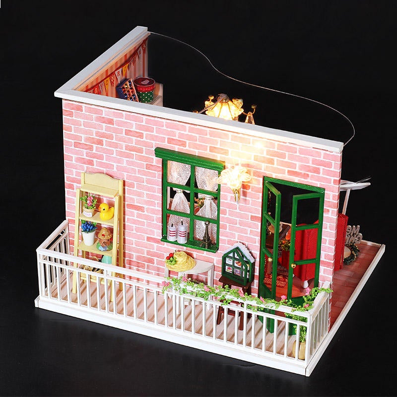 DIY Assembled Doll House Christmas Gift Toy with LED Light