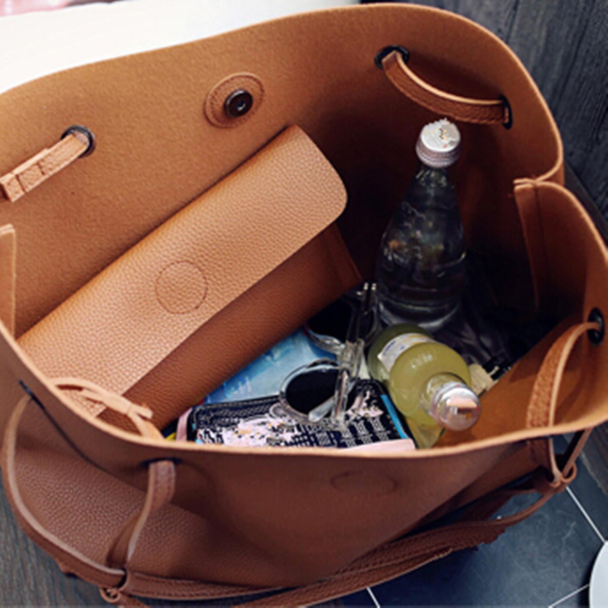 2pcs Women Leather Large Shoulder Messenger Shopping Bag Purse Handbag Tote