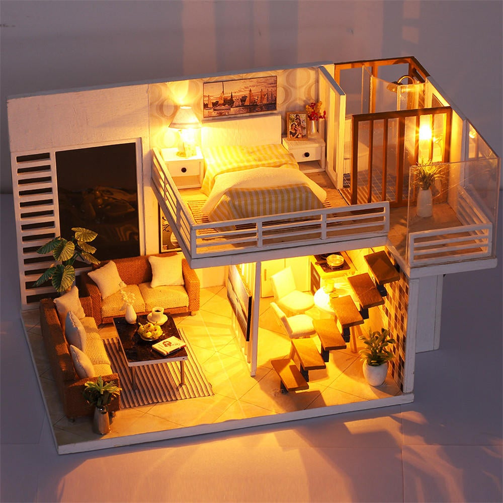 Simple And Elegan DIY Doll House With Furniture Light Cover Gift Toy