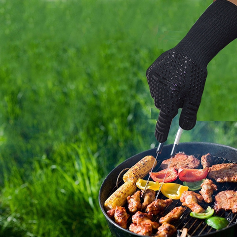 1/2PCs BBQ Gloves 300-500 Centigrade Extreme Heat Resistant Ar-amid Safety Grill-lining Cotton For Kitchen Baking Tools - JustgreenBox