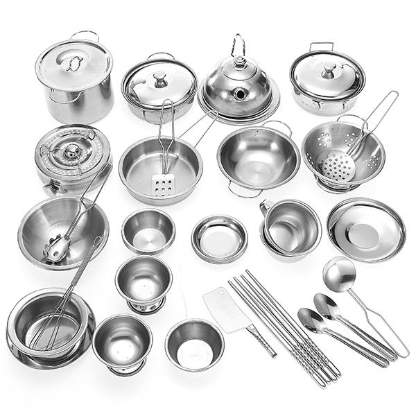 40PCS Mini Kitchenware Play Set Kitchen Pan Pot Dish Stainless Child Kids Role Play Toy Gift