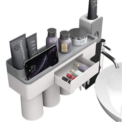 Multi-functional Magnetic Toothbrush Holder with Toothpaste Squeezer Cups