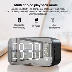 Wireless bluetooth Speaker Mirror Hifi Subwoofer Digital Alarm Clock with FM Function AUX Output