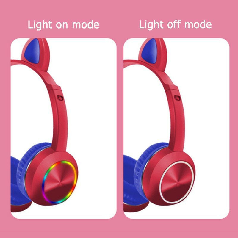 Wireless bluetooth Headphones Stereo Bass 40MM Dynamic Earphone Luminous Cartoon Cute Cat Ear Headset with Mic