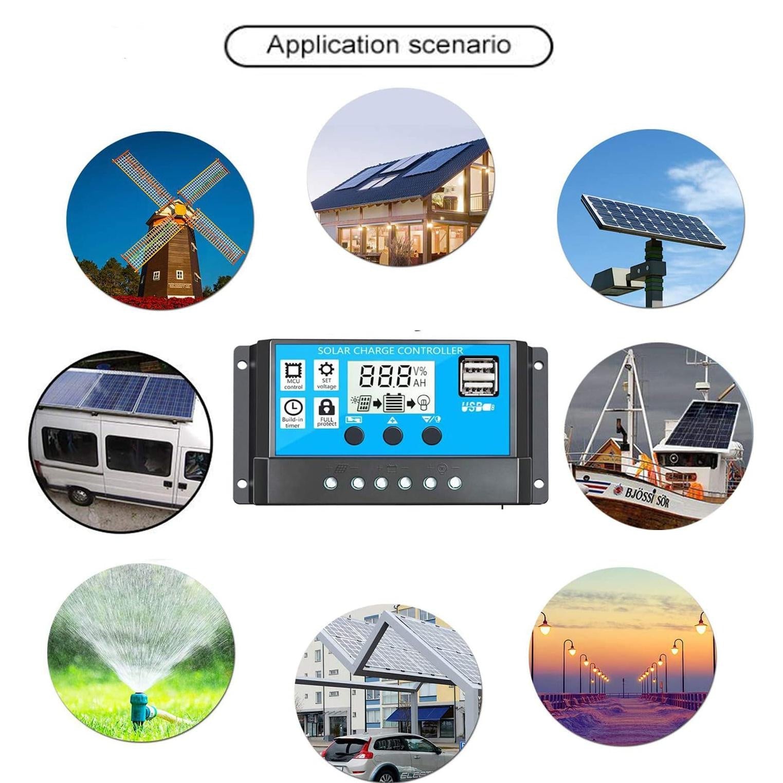 Multi-Function Adjustable LCD Display Solar Panel Charger Controller 12V/24V