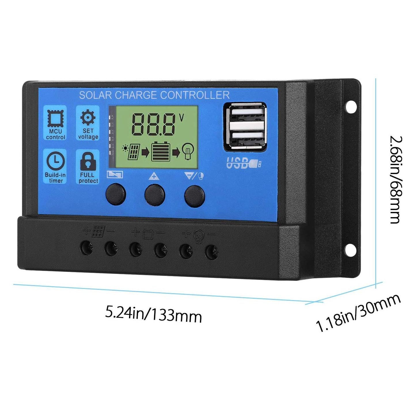 Multi-Function Adjustable LCD Display Solar Panel Charger Controller 12V/24V