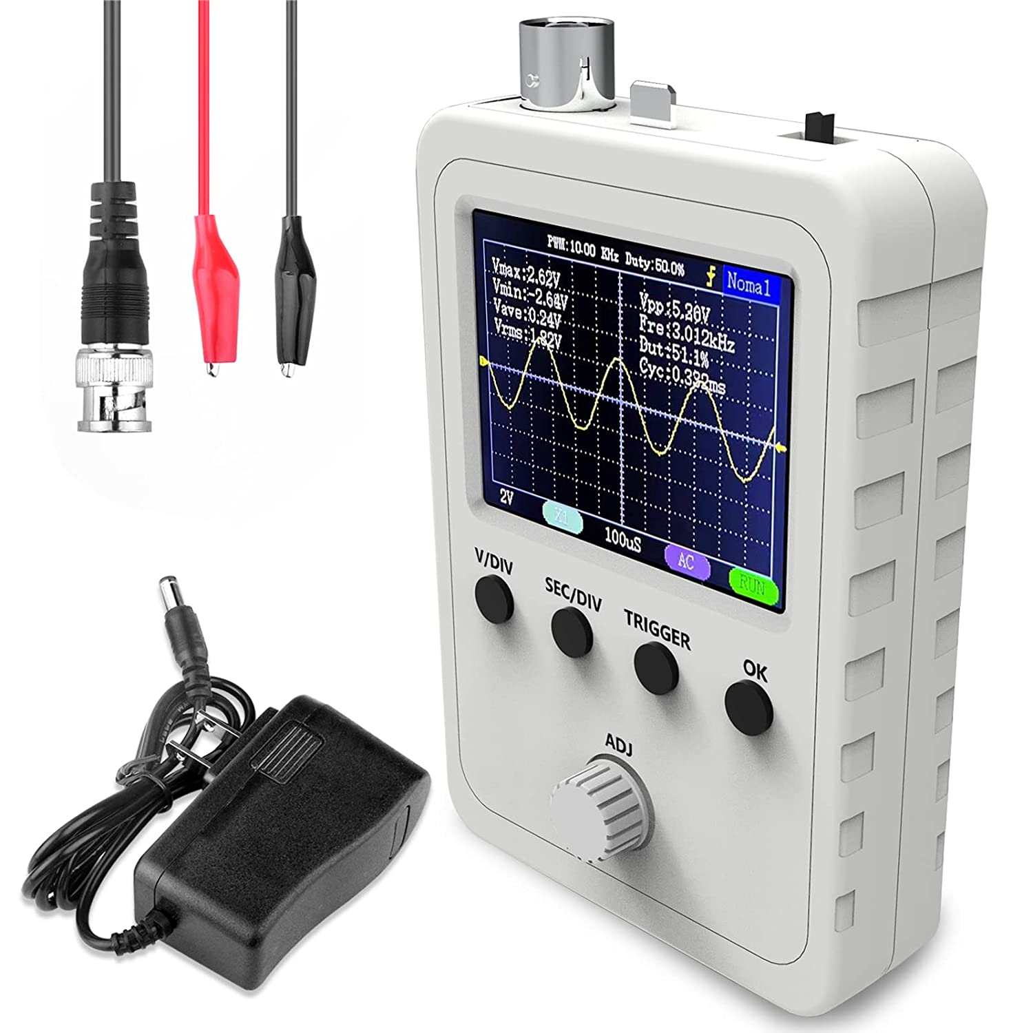 2.4" TFT Digital Oscilloscope Kit With Power Supply And BNC-Clip Cable Probe Q15001