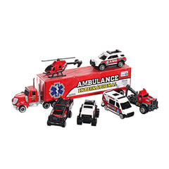 7 PCS Alloy Plastic Diecast Engineering Vehicle Ambulance Polices Car Model Toy Set for Children Gift