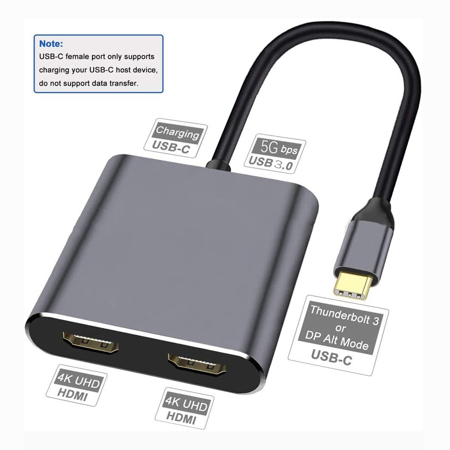USB C to Dual HDMI Adapter Converter With HDMI*2 USB3.0 PD Power Delivery 4K HD For Macbook MacBook Pro S20 Note 20