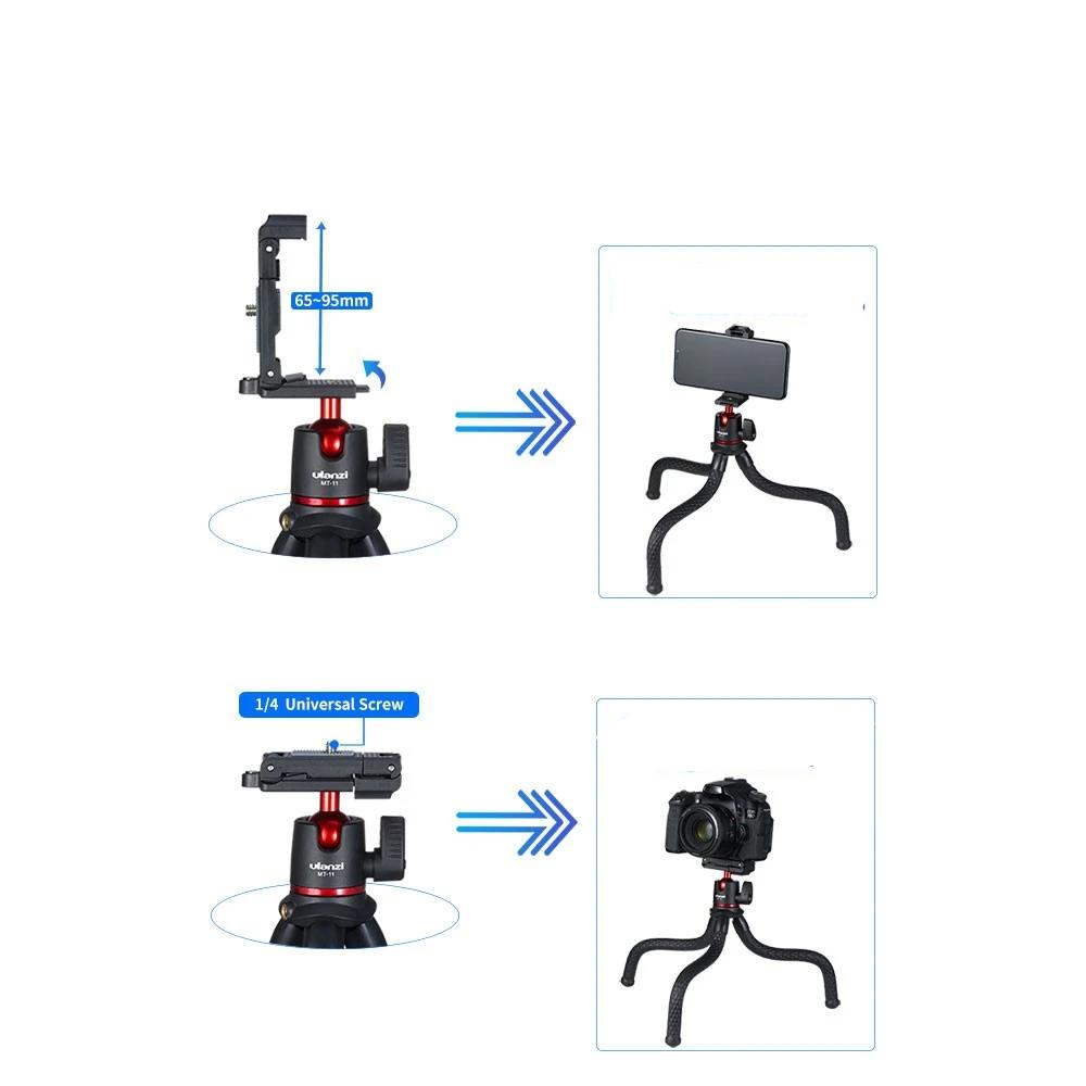 Flexible Octopus Tripod Stand 1/4 Inch Screw 2-in-1 Platform Design 360° Adjustment Ballhead