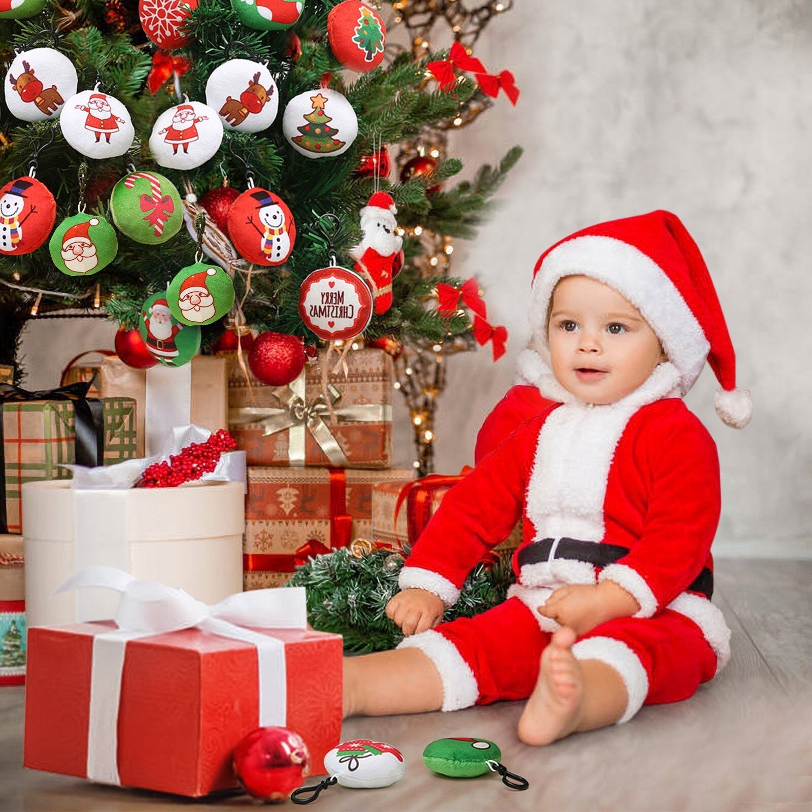25 Pcs Christmas Mini Plush Key-chains Christmas Decoration Kids Party Supplies Favors