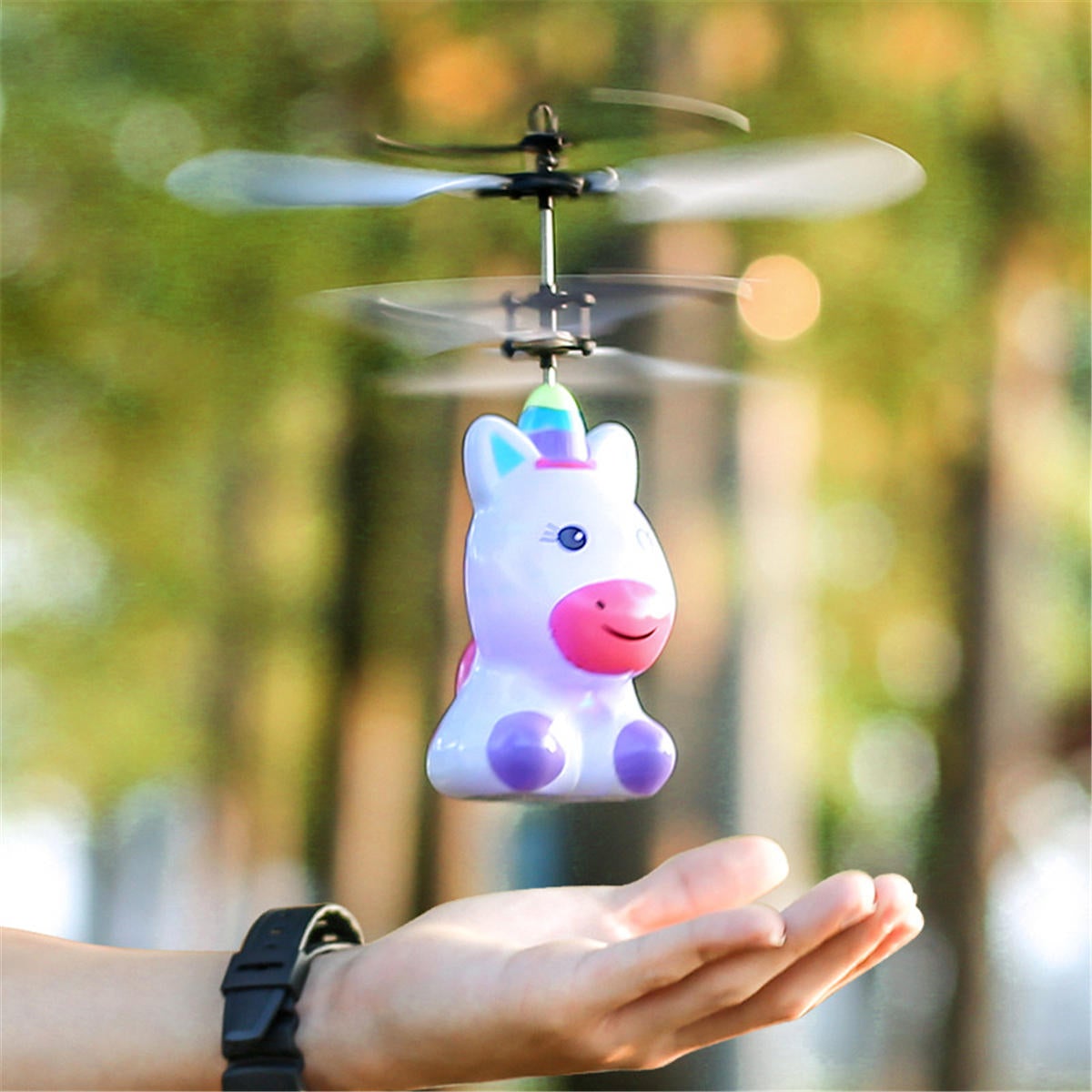 Mini LED Light Up Infrared Induction Drone Rechargeable Flying Unicorn Toy Hand-controlled Toys for Kids Gift