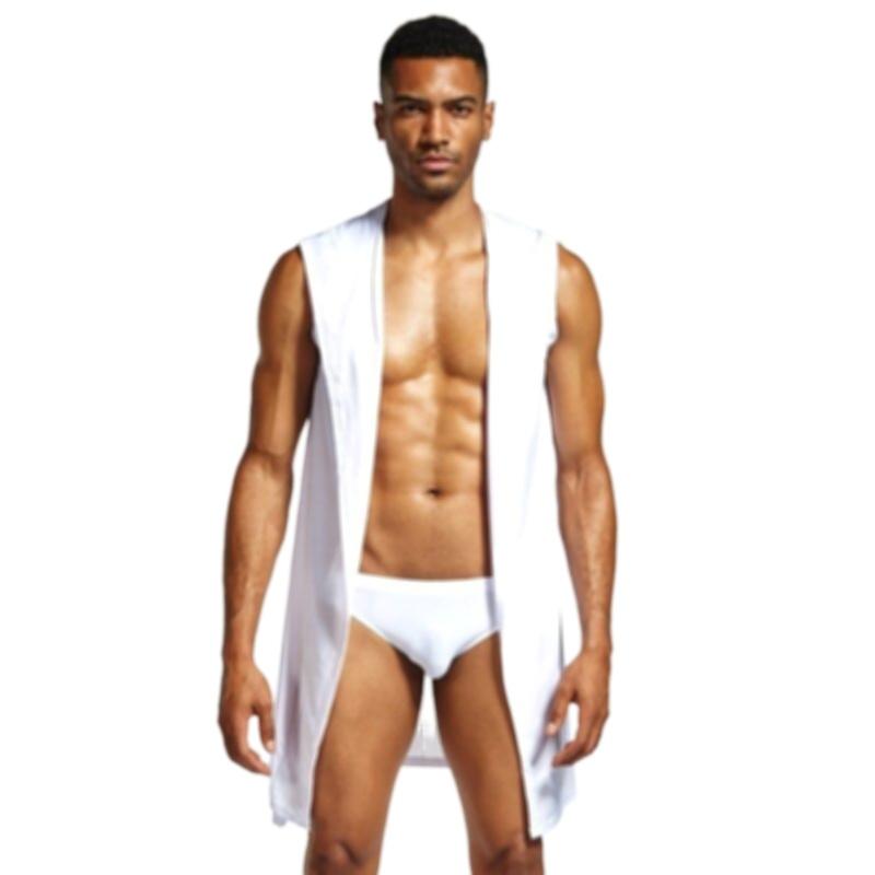 Men Sexy Bathrobe Ice Silk Hooded Pajamas