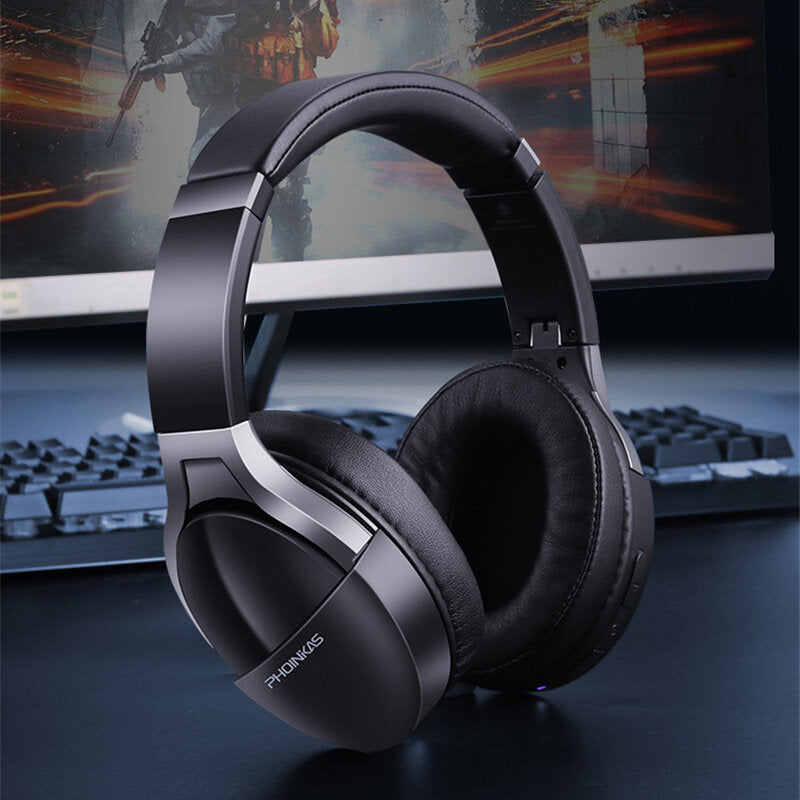 Gaming Headset Wireless bluetooth V5.0 Headphones 6D Surround Sound Noise Reduction AUX-In 40h Battery Life Foldable Head-Mounted Earphones
