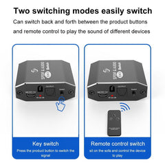 Optical Fiber Audio Switcher 3 In 1 Out Audio Adapter Remote Control S-PDIF & Audio Switch For HD TV Computer Monitor