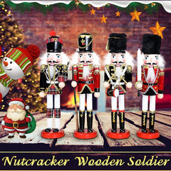 Red and Black Wooden Nutcracker Soldier Themed Holiday Nut Cracker Doll Figure Decorations