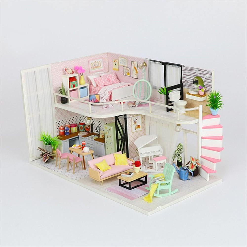 Handmake DIY Wood Miniature Doll House With Dust Cover