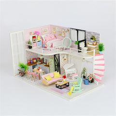 Handmake DIY Wood Miniature Doll House With Dust Cover