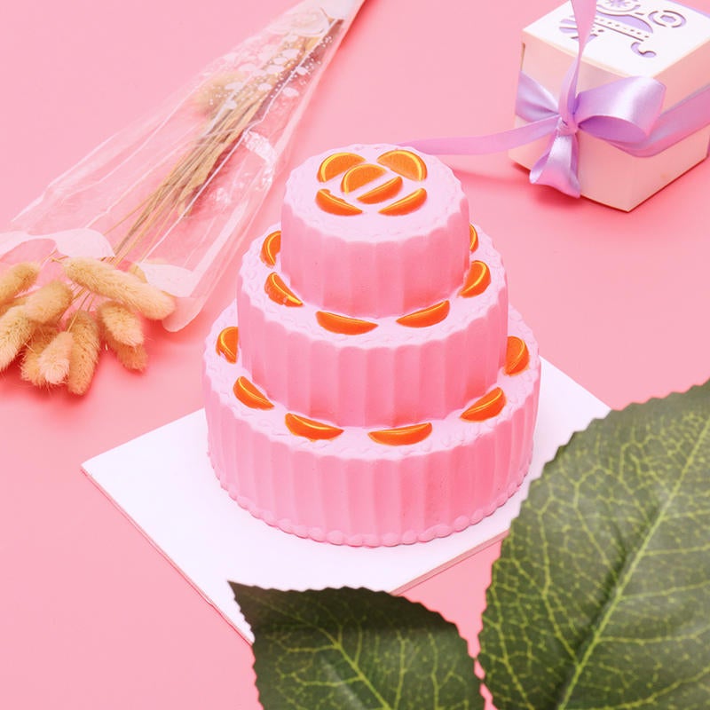 Three Layer Orange Cake Squishy 11cm Slow Rising Anti Stress Collection Gift Soft Toy