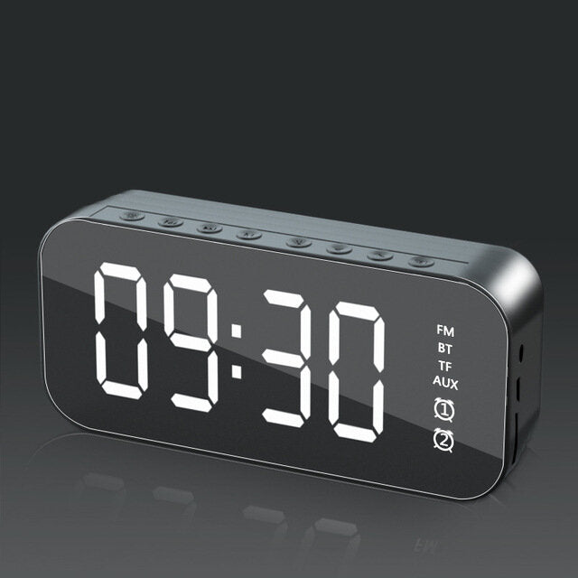 Wireless bluetooth Speaker Mirror Hifi Subwoofer Digital Alarm Clock with FM Function AUX Output