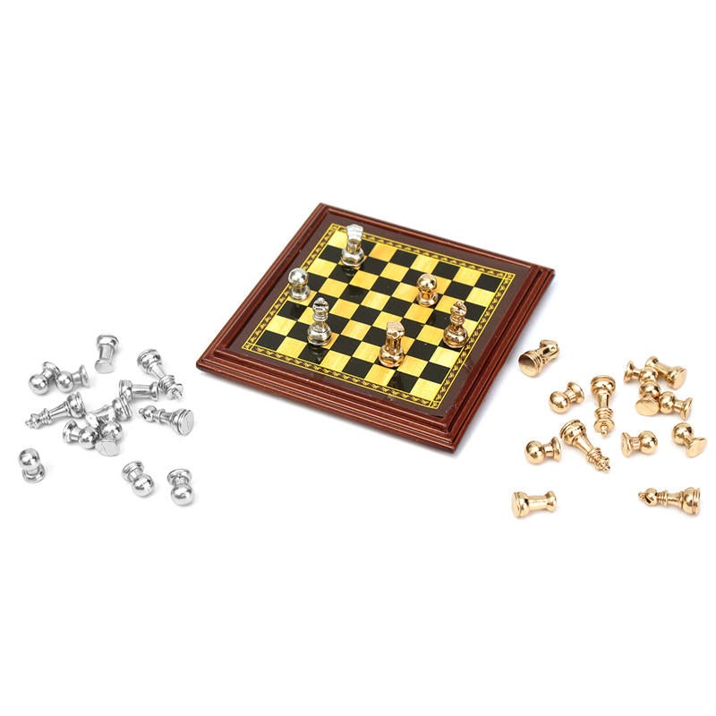 1:12 Scale Miniature Metal Chess Set Board Toys Home Room Ornaments