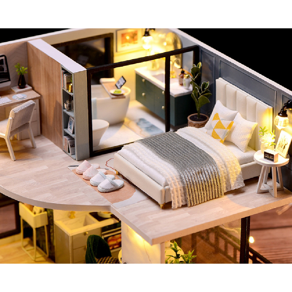 Cozy Time Space Sense Innovative Design Double-layer LOFT Assembled Doll House With Furniture