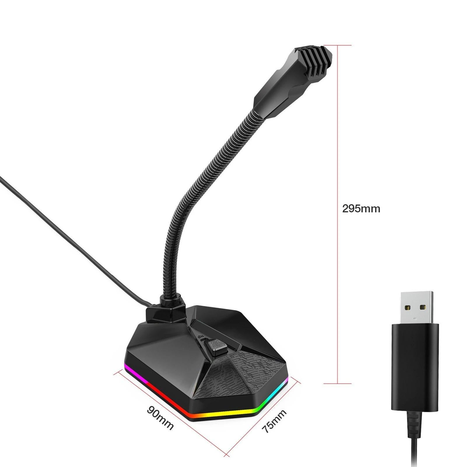 Computer Microphone with RGB Light Bendable USB Driver-free for Meeting Voice Chat