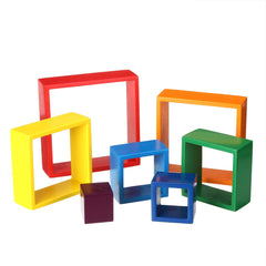 Square 7-piece 6.1 x 1.73inch Wooden Rainbow Stacking Toy nested stack games Building blocks