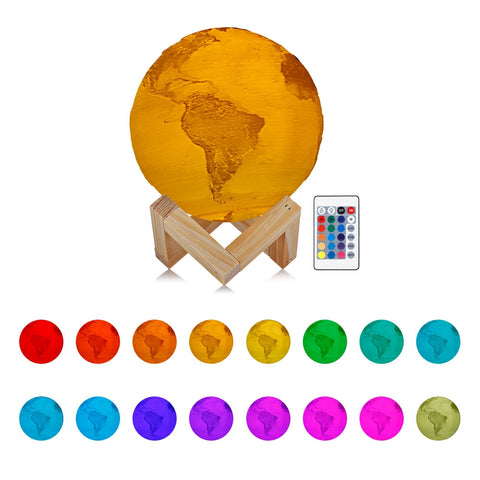RGB Color Change Rechargeable 3D Print Earth Lamp - JustgreenBox