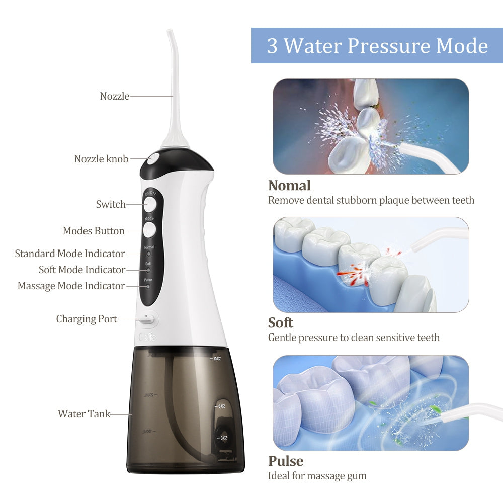 300ML Portable Cordless Water Flosser Oral Irrigator For Travel WHITE - JustgreenBox